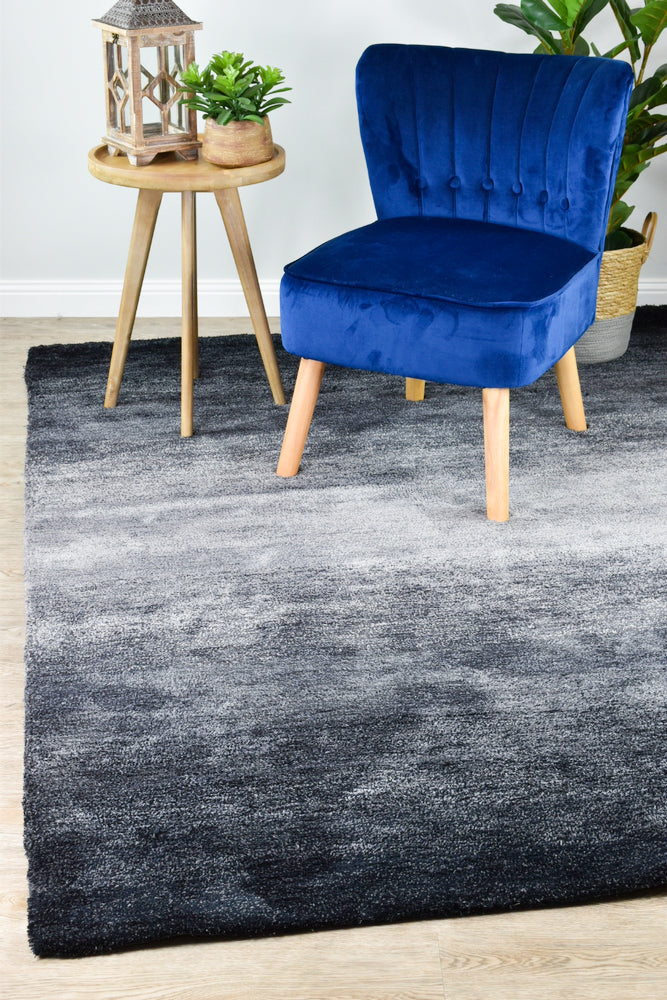 Black Grey Highlight Shaggy Rug